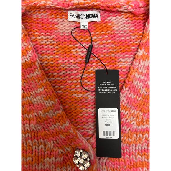 Fashion Nova Shine On Jewel Button Cardigan - Pink/combo NWT SIZE L - Picture 5 of 7
